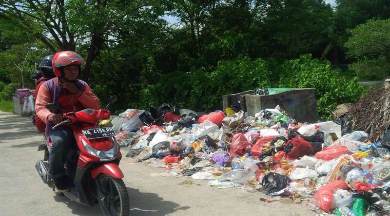 BERSERAKAN. Sampah berserakan dan menumpuk di TPS di stadion lama Desa Kenual yang tak jauh dari DKPKP. Tumpukan sampah itu sudah lama tak terangkut dan sat ini menyengatkan bau yang tak sedap