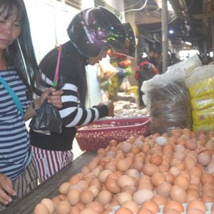 Warga sedang memilih telur ayam yang merupakan salah satu bahan pokok yang mengalami peningkatan permintaan menjelang hari raya natal (1)