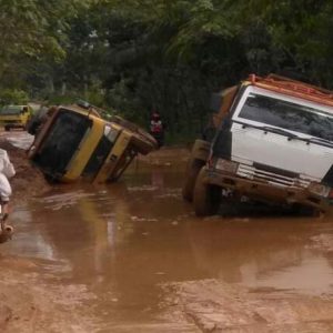 Kendaraan angkutan CPO dan truk yang terbalik di Jalan Ella, tepatnya di jalur Tahlur ke Desa Semadin Lengkong---Warga For Rakyat Kalbar